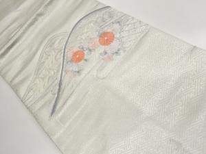 未使用品　銀駒刺繍山々に菊・家屋・光悦垣模様名古屋帯